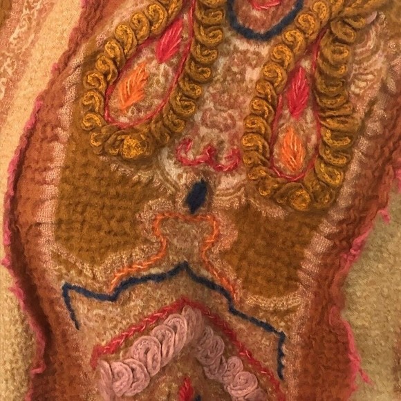 Boho Woven and Embroidered Brown and Pink Scarf Wrap with Fringe - Picture 3 of 3